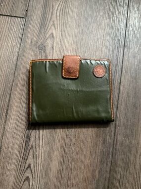 Vintage Hunting World Green Brown Leather Bifold Wallet Coin Purse Luxury Rare